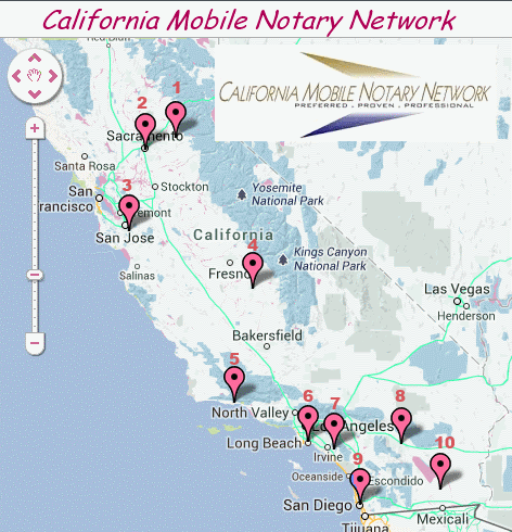 California Mobile Notary Network, notaries list, database find a Mobile Notary Public by zip code, city; California Signing Agents, loan signings.